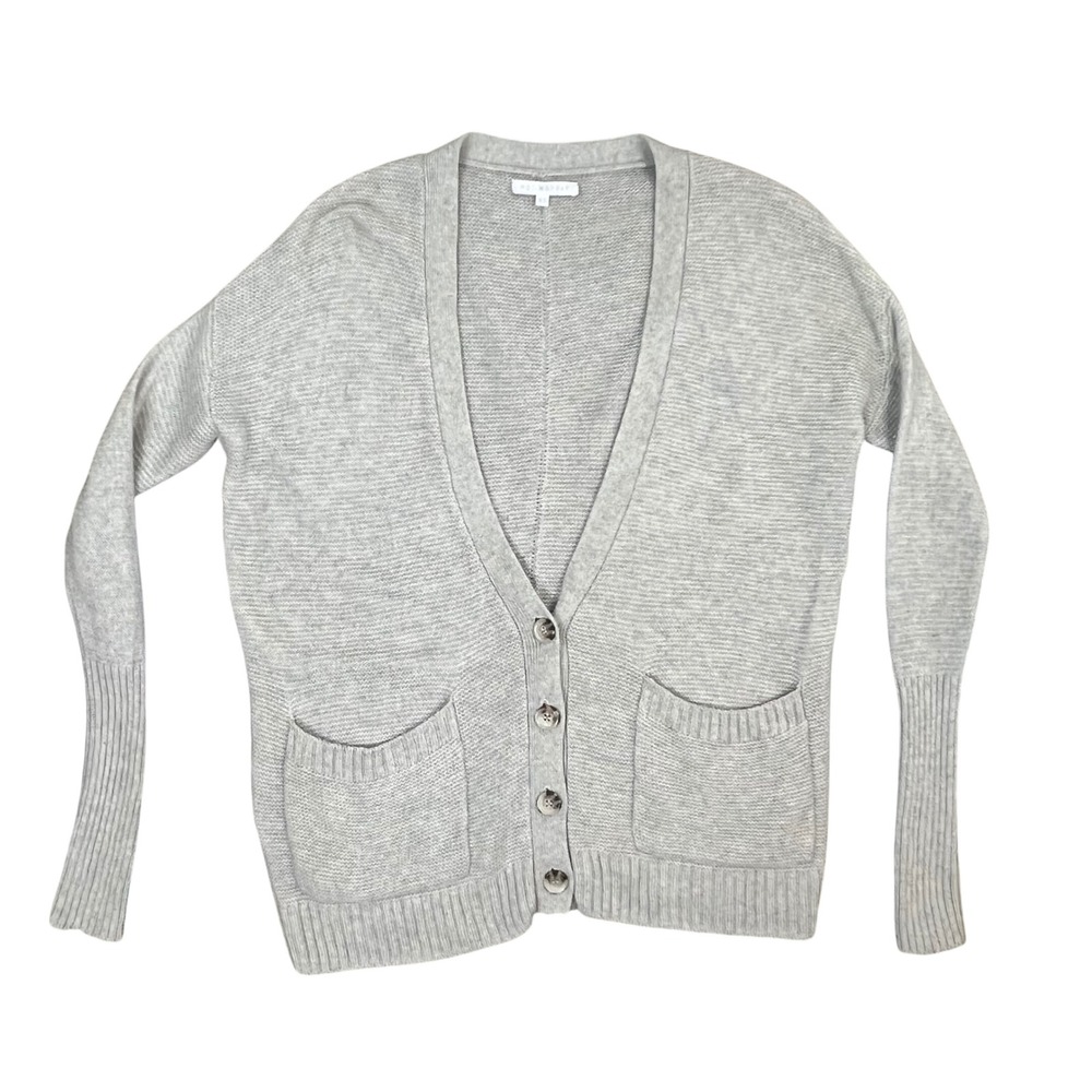 Not Monday 100% Cashmere Oversized V-Neck Cardigan Light Gray XS Pocket Sweater